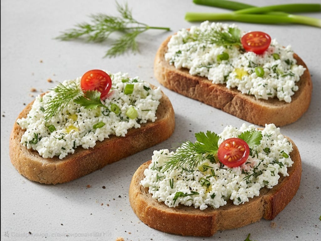 Бутерброды с творогом и зеленью